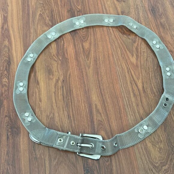 Vintage silver mesh belt with Criss Cross belt reversible brown black silver buc main image 4